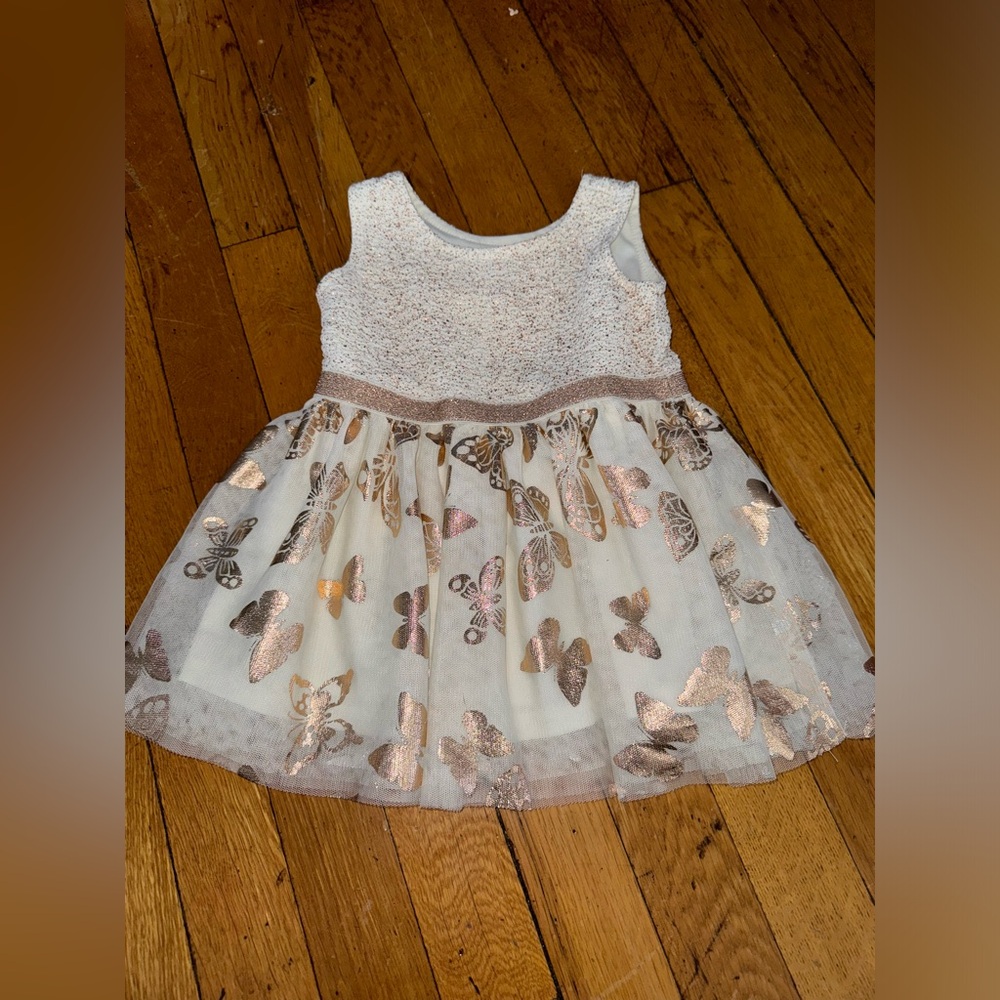 The Children’s Place Foil Rose Gold Knit To Woven Dress Size 12-18 Months - Picture 2 of 6